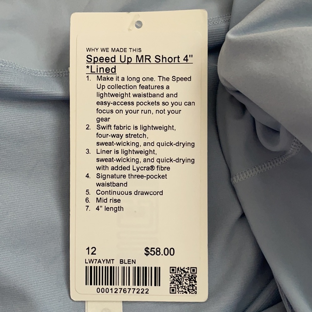NWT Lululemon Blue Linen Mid Rise Lined Speed Up Short 4" Size 12 - Picture 5 of 10